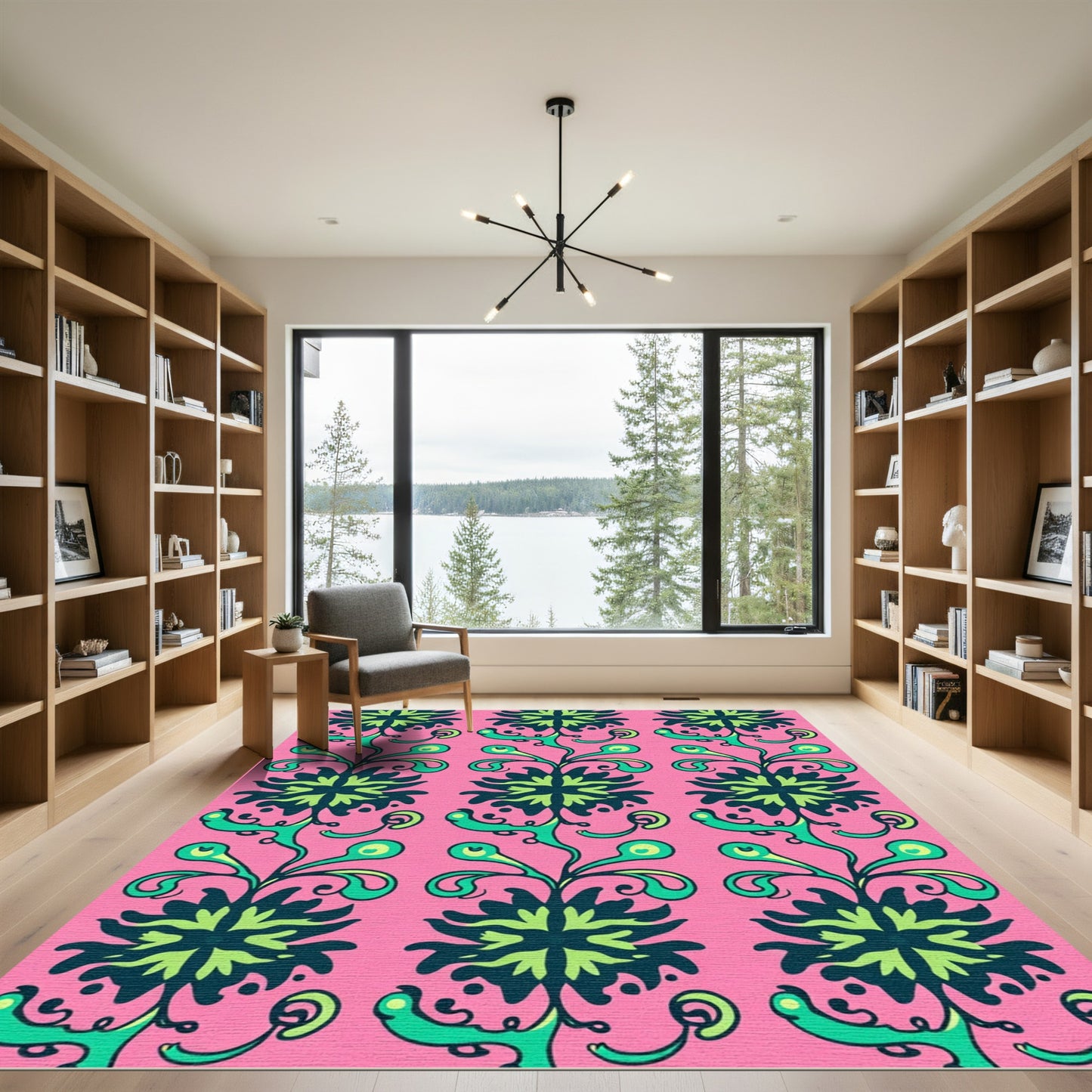 Pink Tropical Floral Swirl Rug