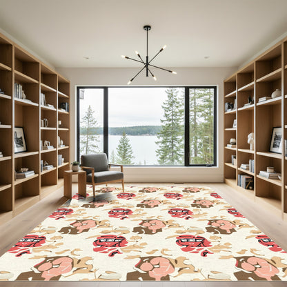 Abstract Red Pink Brown Organic Shapes Rug