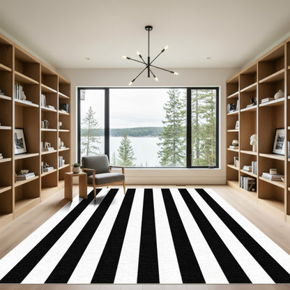 Classic Black White Parallel Lines Rug