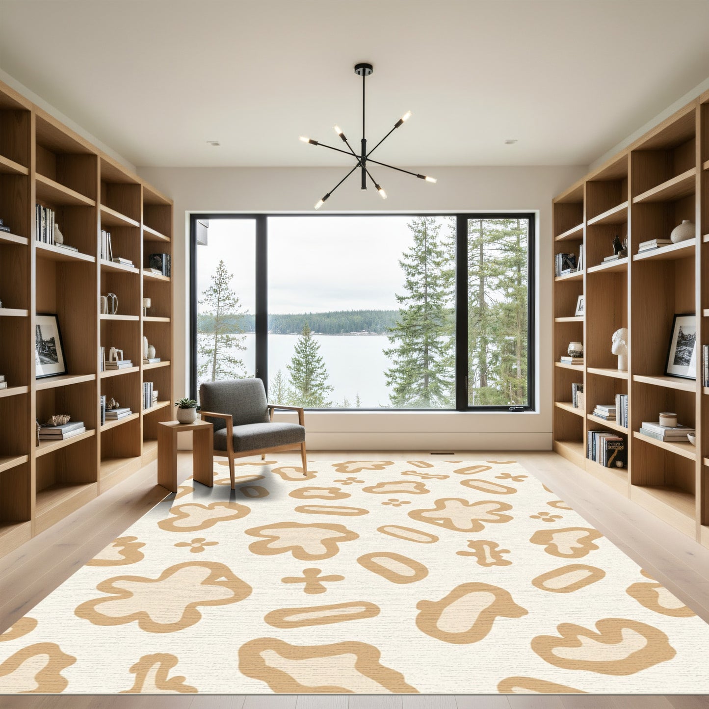 Cream Sandy Organic Blob Art Rug