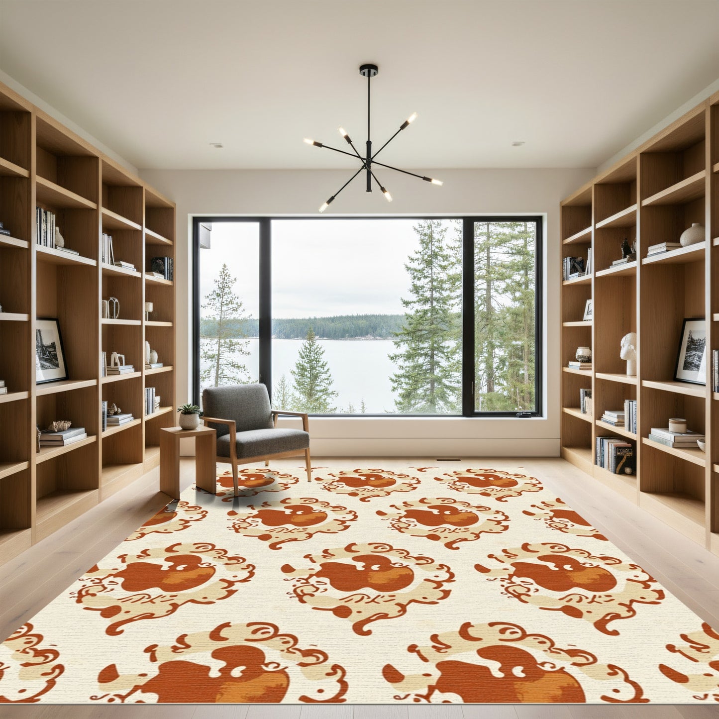 Rust Cream Scrollwork Medallion Rug