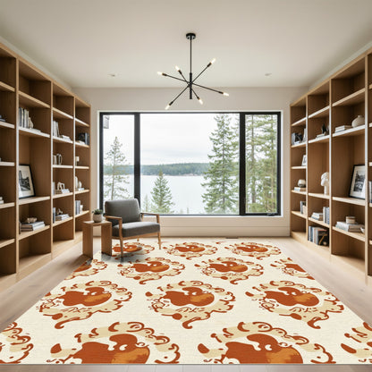 Rust Cream Scrollwork Medallion Rug