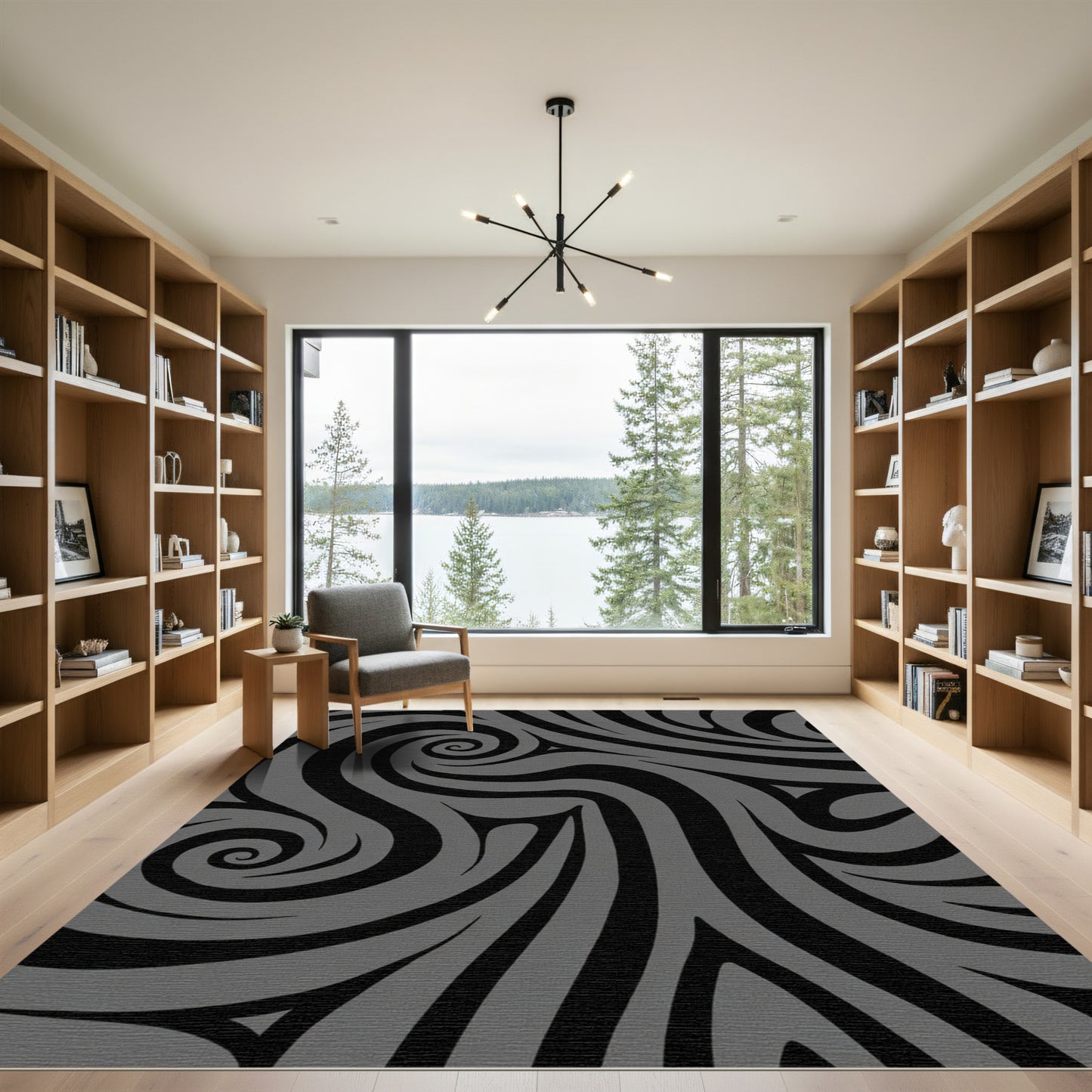 Charcoal Swirl Abstract Composition Rug