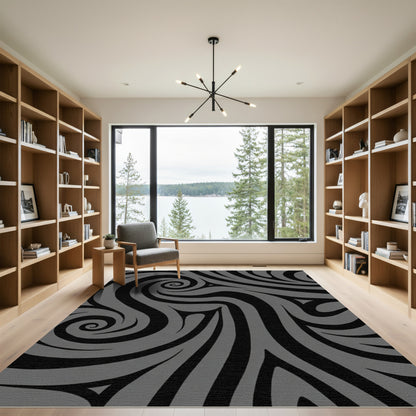 Charcoal Swirl Abstract Composition Rug