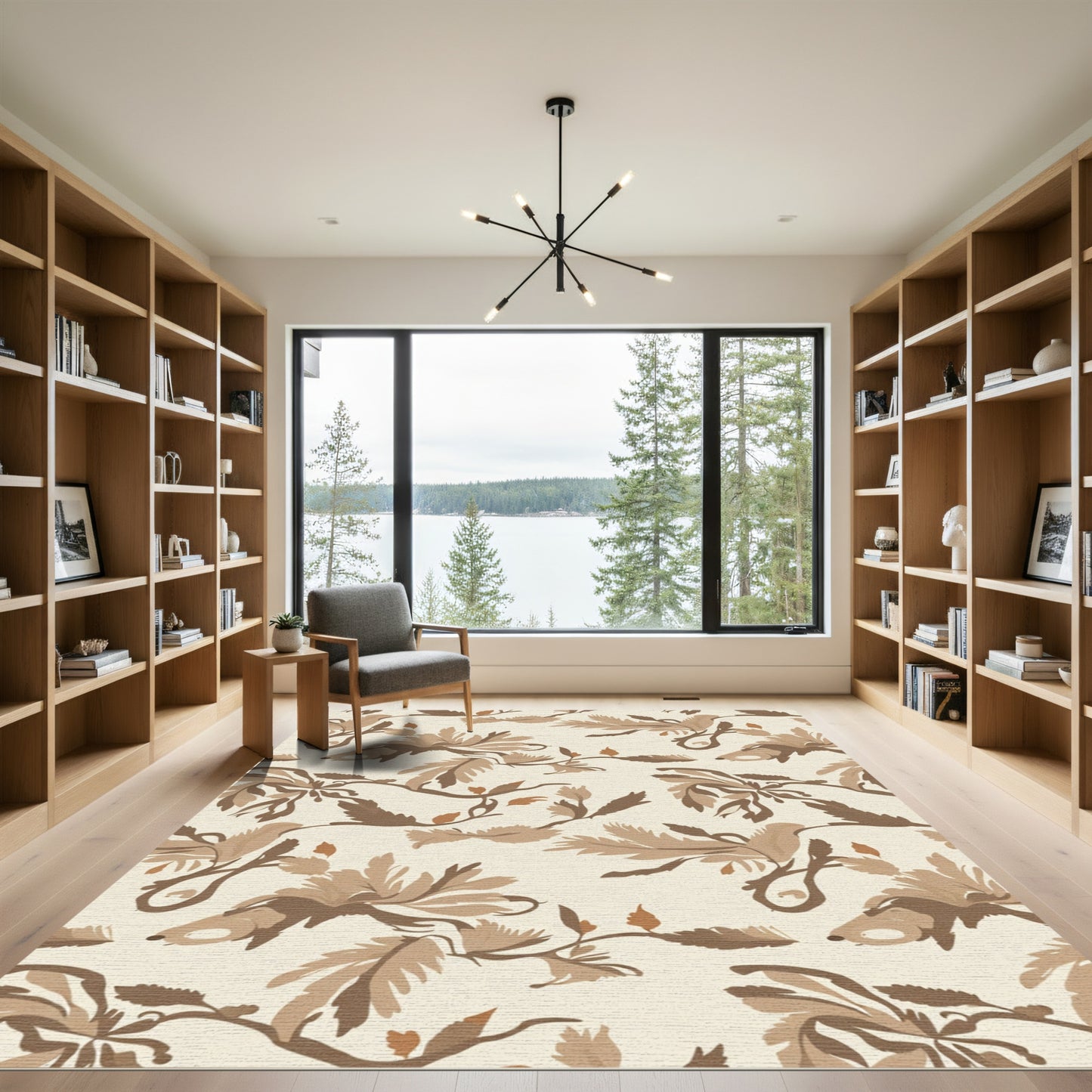 Brown and Beige Floral Branches Rug