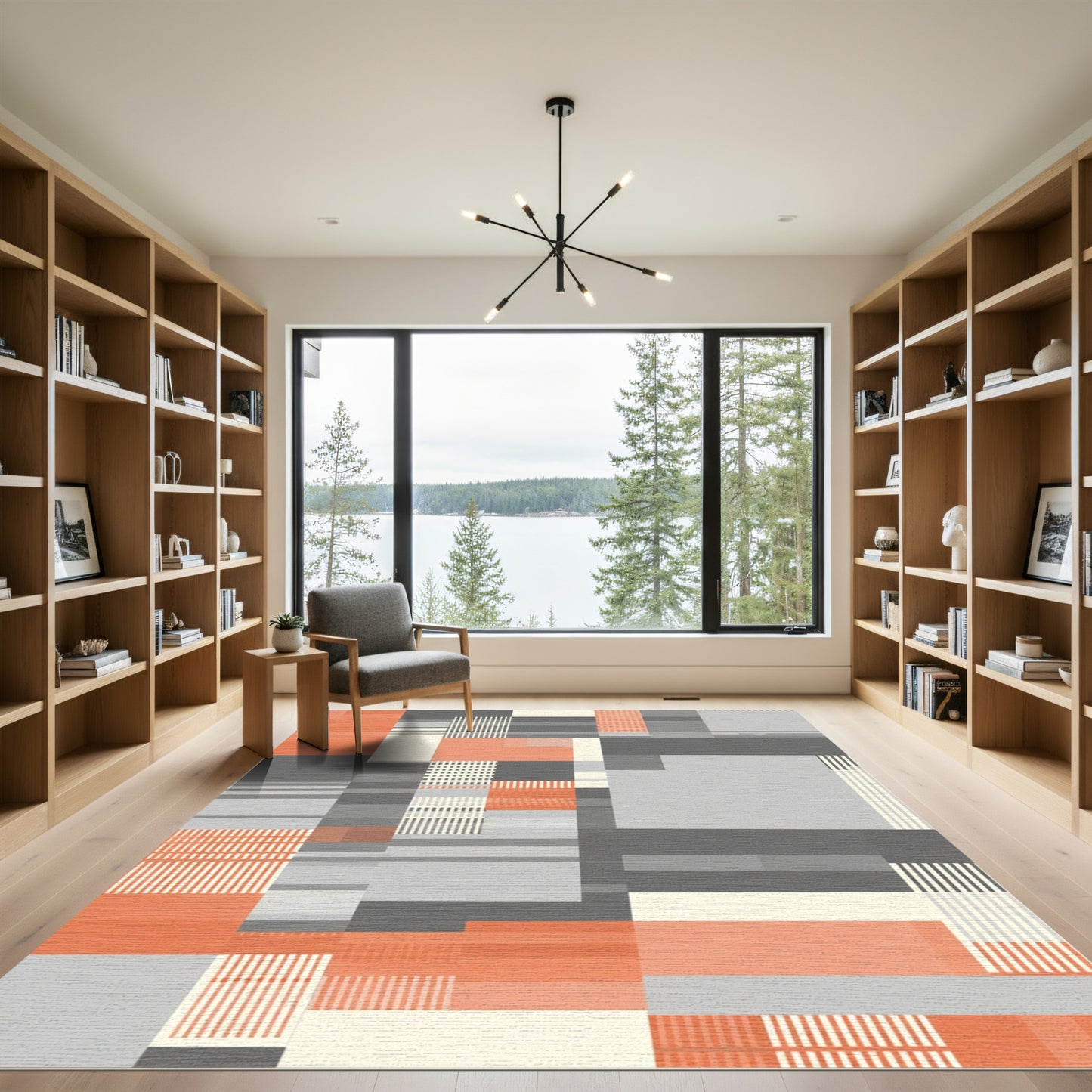 Abstract Coral Gray Geometric Rectangles Rug