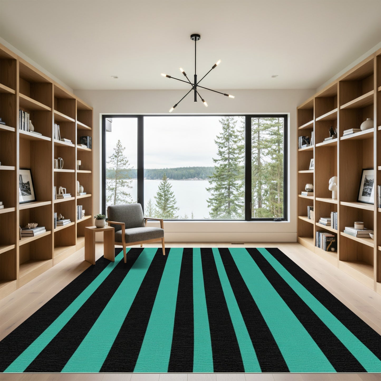 Aqua Black Vertical Stripe Rug