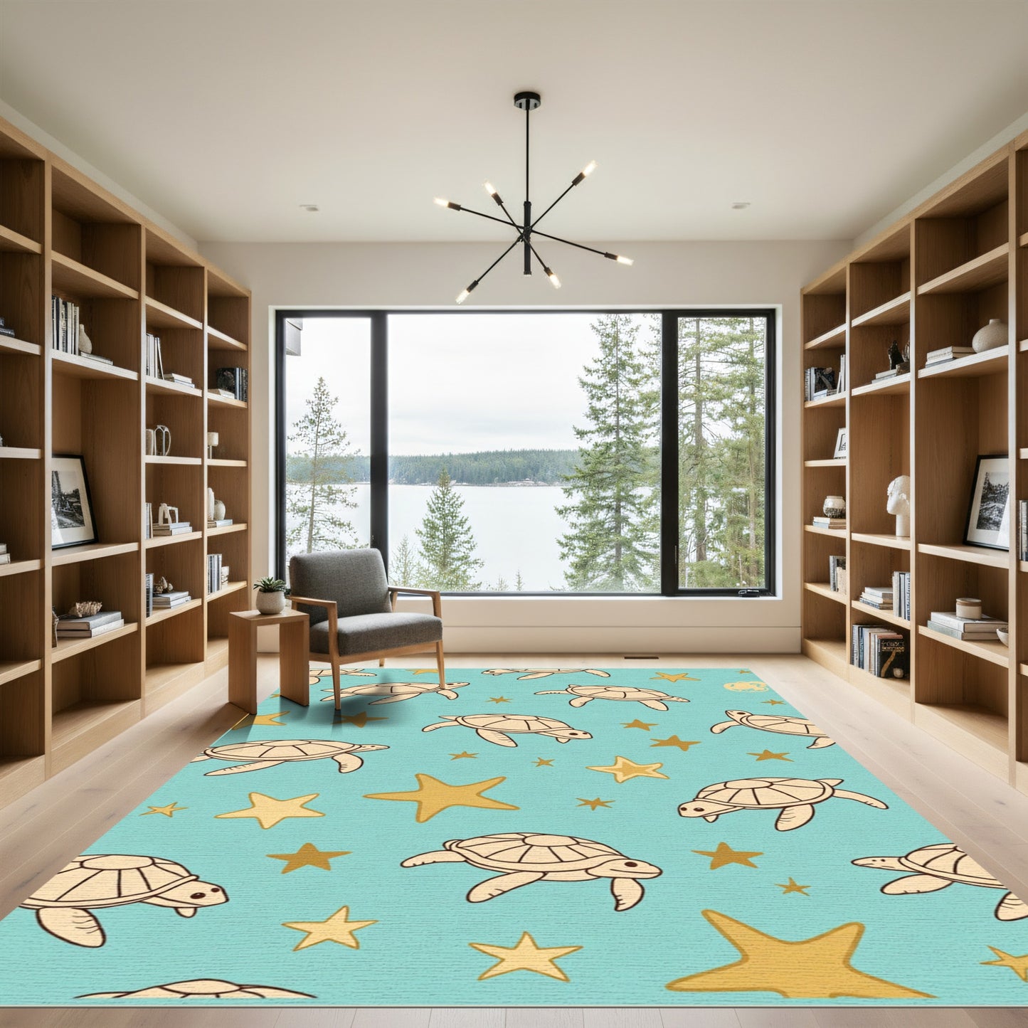 Beige Turtle Teal Starfish Rug