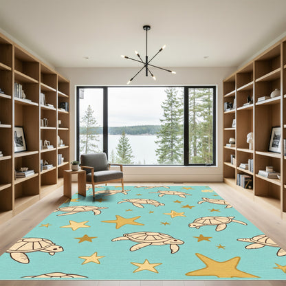 Beige Turtle Teal Starfish Rug