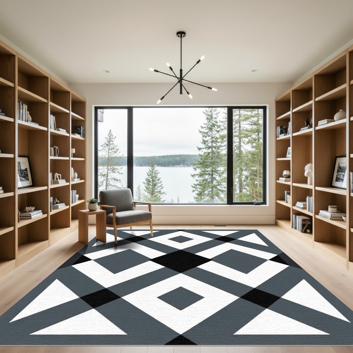 Monochromatic Geometric Diamond Overlay Rug