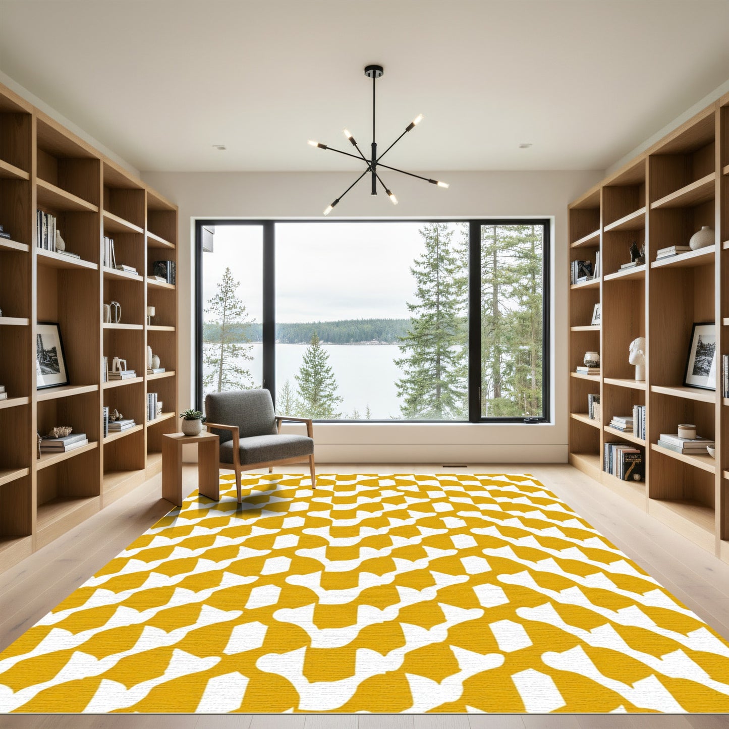 Amber Yellow Abstract Geometric Composition Rug