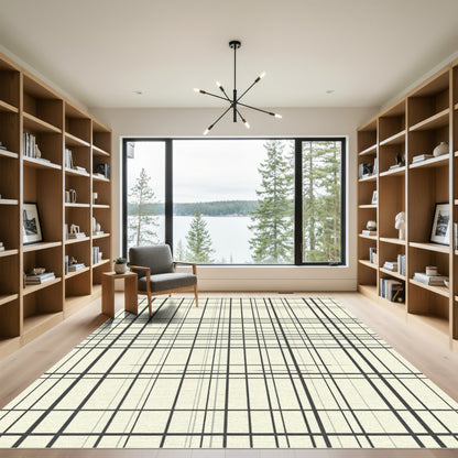 Modern Black and Cream Grid Rug
