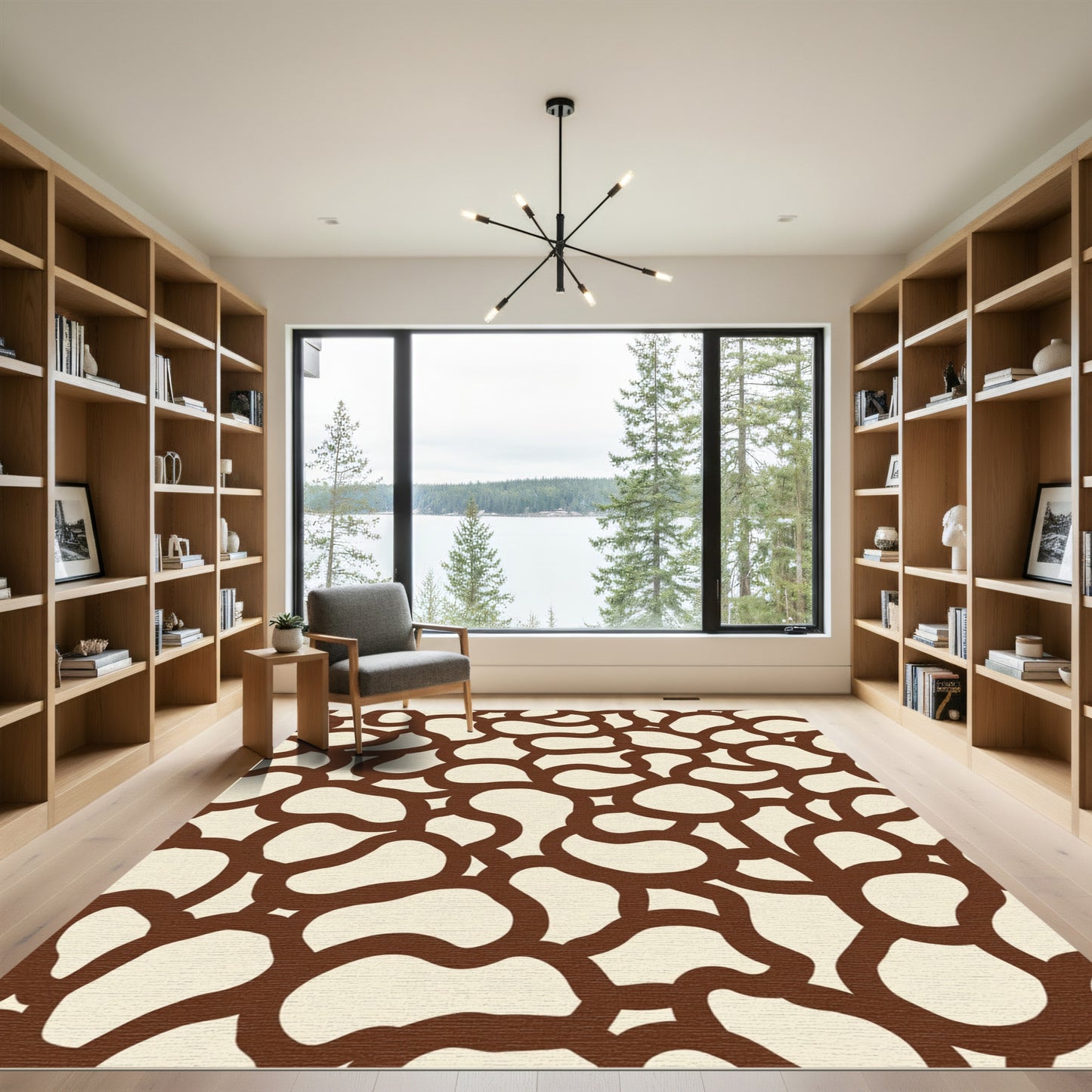 Brown Cream Organic Contemporary Shapes Rug