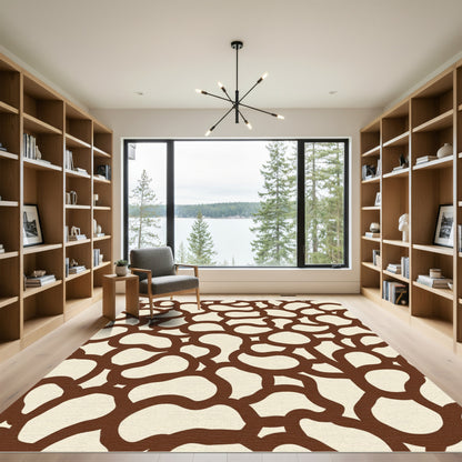 Brown Cream Organic Contemporary Shapes Rug