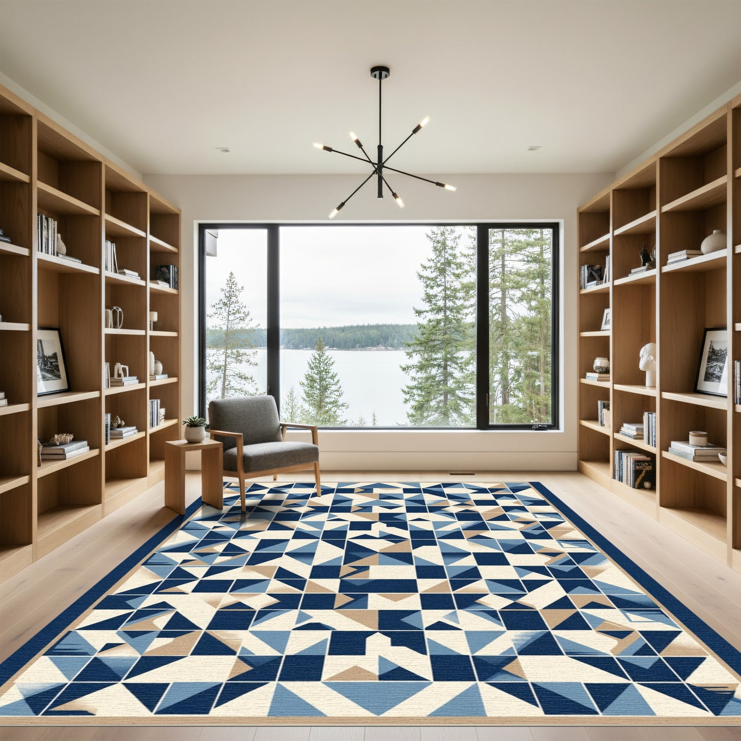 Navy Blue Geometric Fragmented Field Rug
