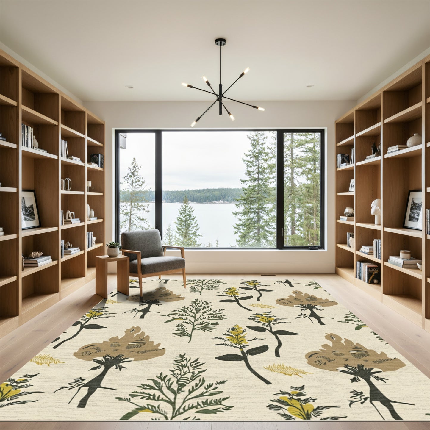 Earthy Sage Green Botanical Bloom Rug