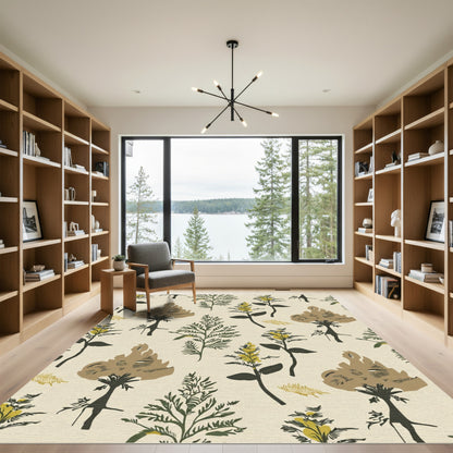 Earthy Sage Green Botanical Bloom Rug