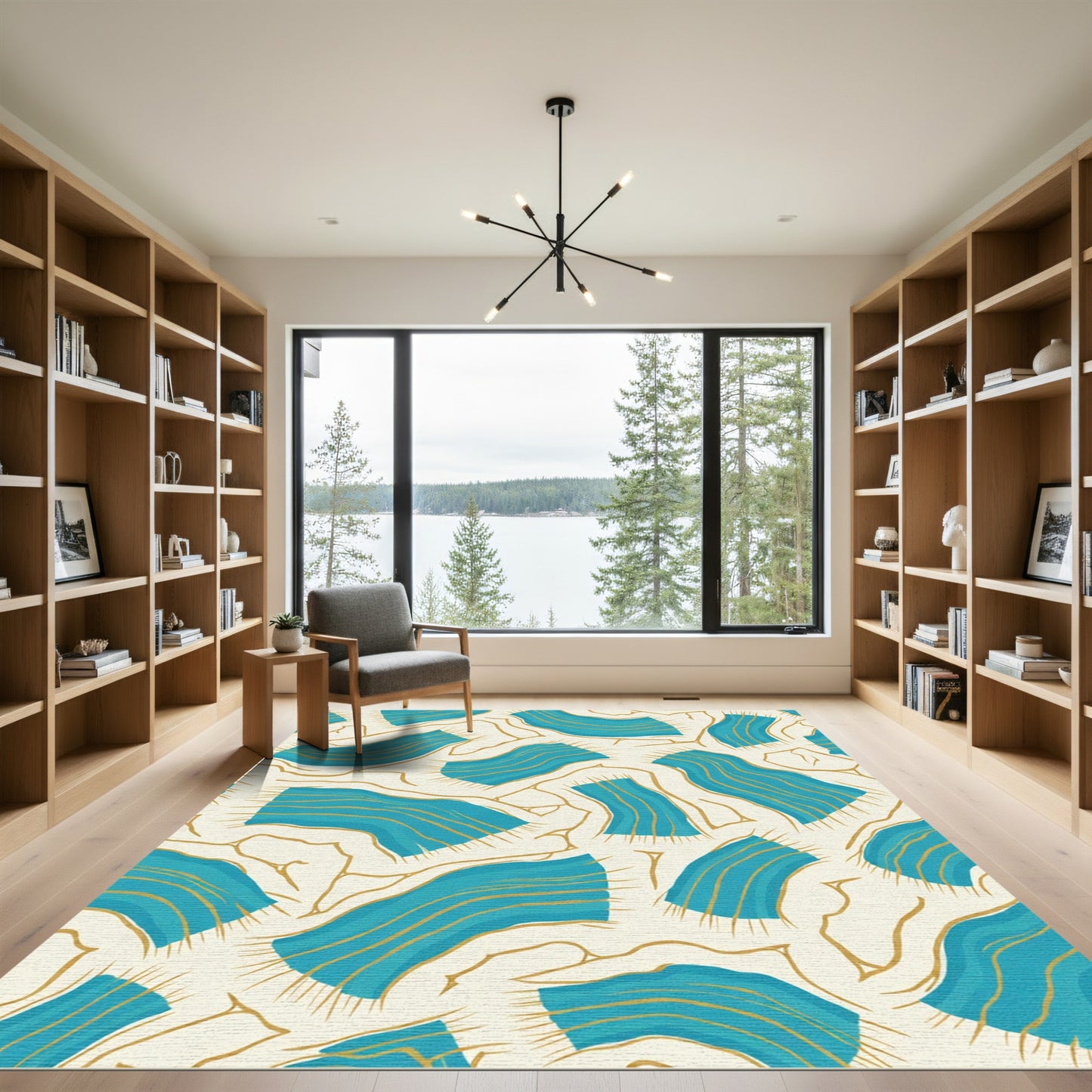 Abstract Turquoise Wavy Lines Rug