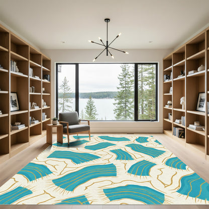 Abstract Turquoise Wavy Lines Rug