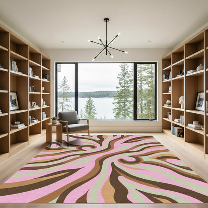 Retro Swirl Pink Brown Sage Rug