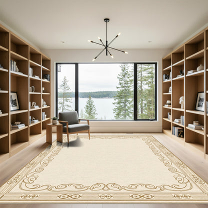 Ornate Golden Scroll Border Rug