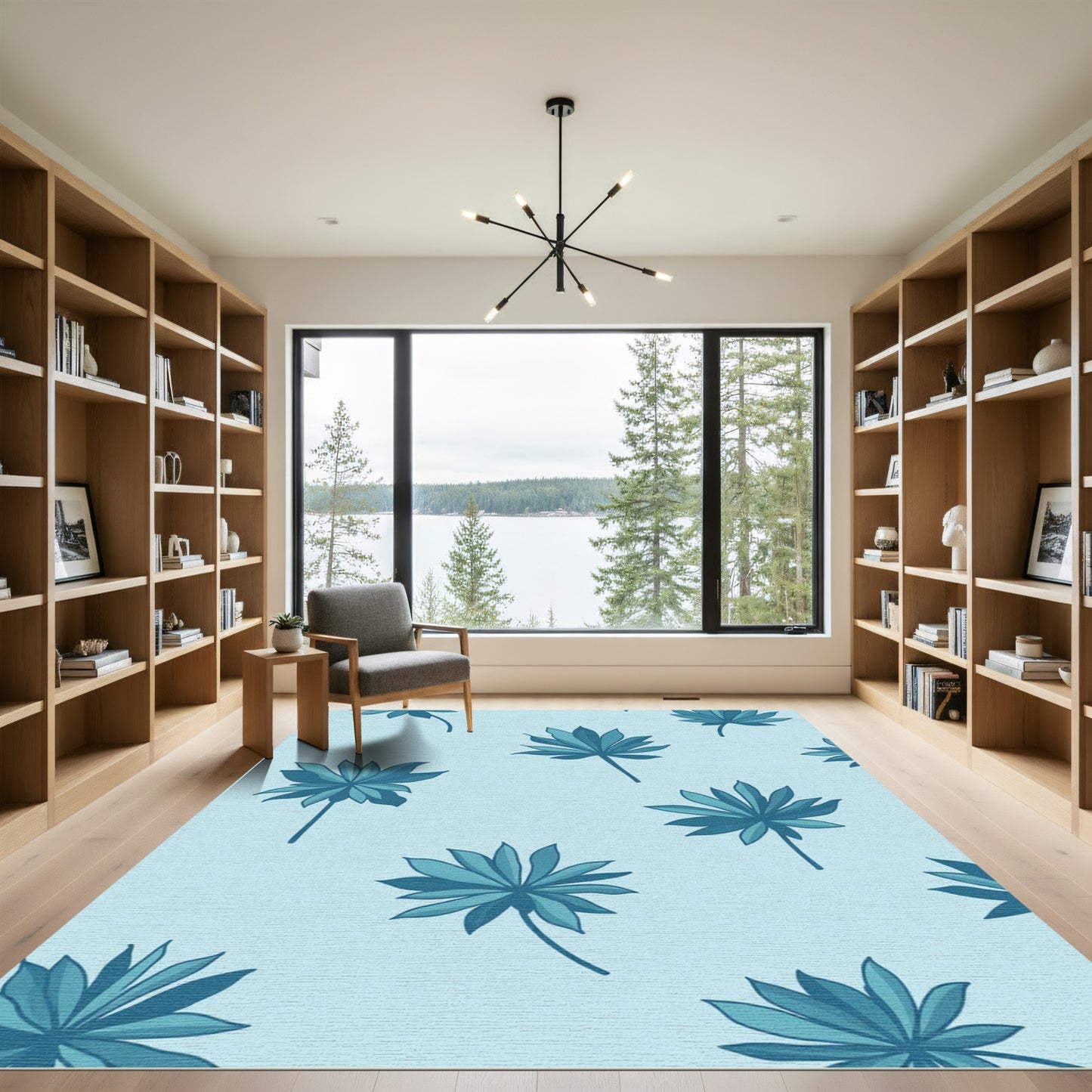 Aqua Palm Frond Repeating Rug