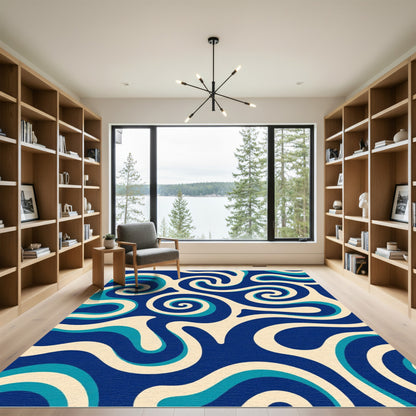 Deep Blue Abstract Swirls Rug