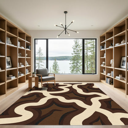 Abstract Cream Swirl Brown Layers Rug