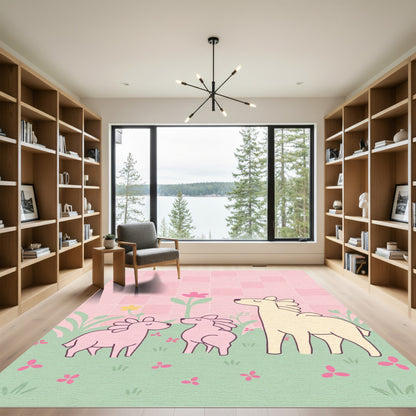 Pink Dog Family Garden Scene Rug