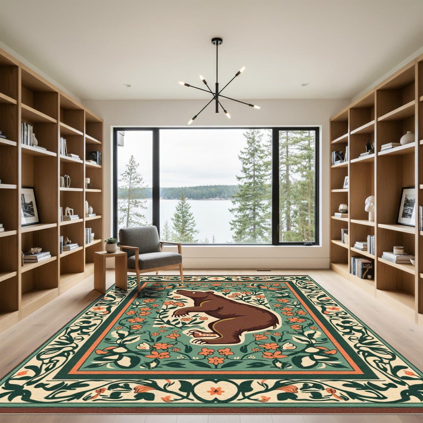 Brown Bear Floral Border Rug