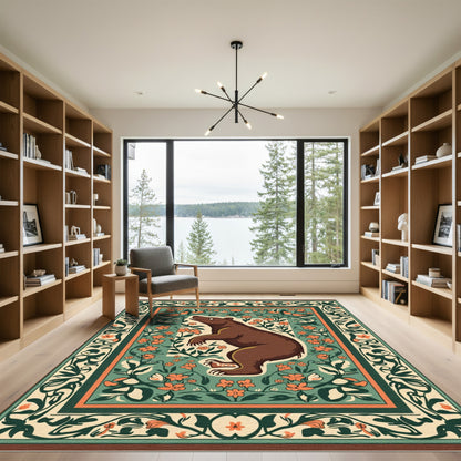 Brown Bear Floral Border Rug