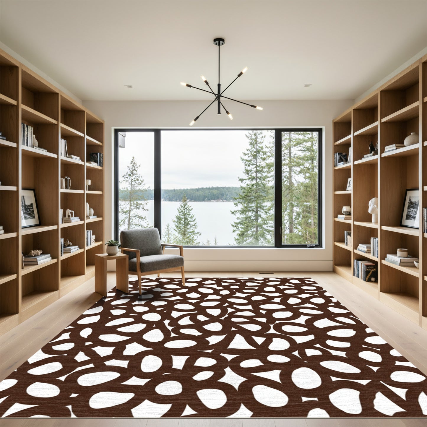 Chic Dark Brown Scattered Petals Rug