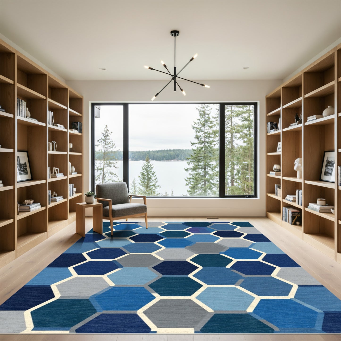 Deep Blue Hexagon Gradient Rug