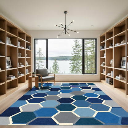 Deep Blue Hexagon Gradient Rug
