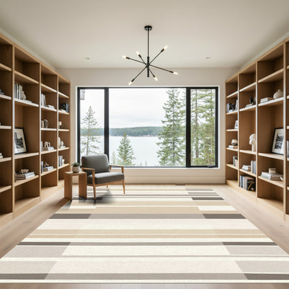 Earthy Neutral Tone Geometric Stripe Rug