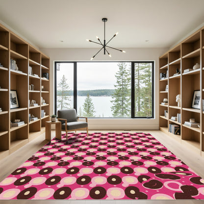 Pink Brown Abstract Circles Rug
