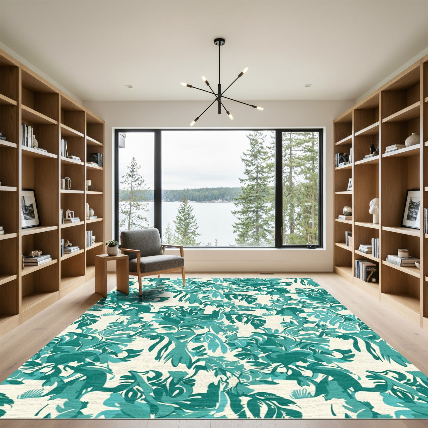 Emerald Teal Abstract Botanical Swirls Rug