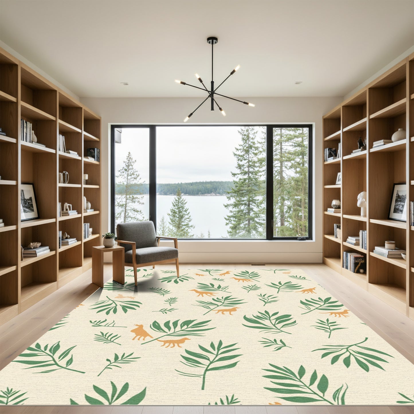 Whimsical Forest Creatures Green Fern Rug