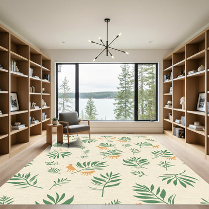 Whimsical Forest Creatures Green Fern Rug