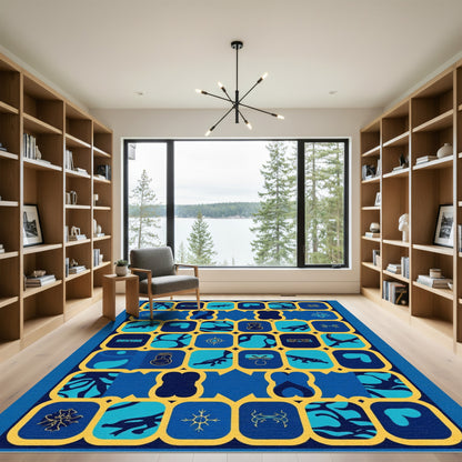 Cobalt Blue Geometric Animal Medallion Rug
