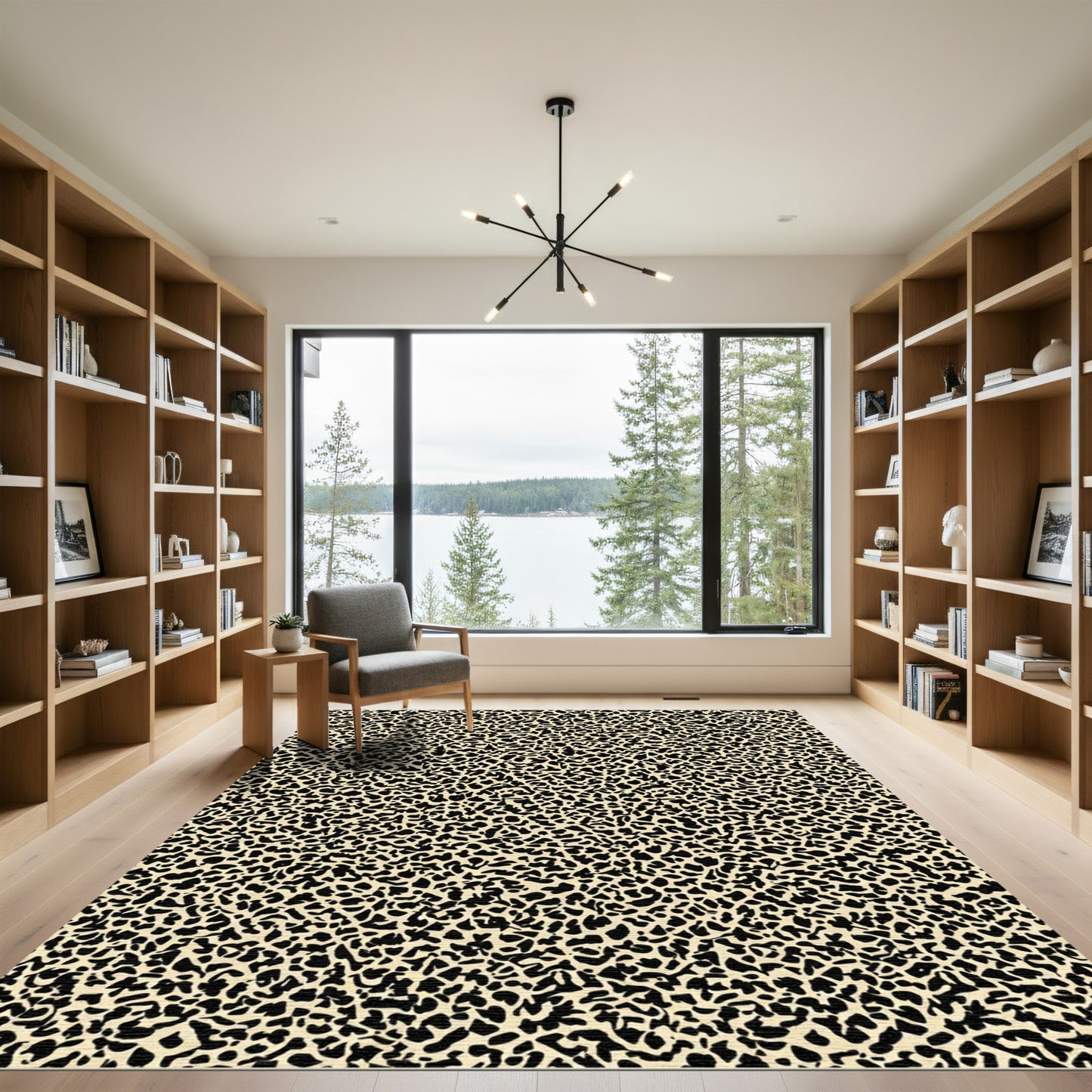 Cream Black Abstract Animal Spots Rug