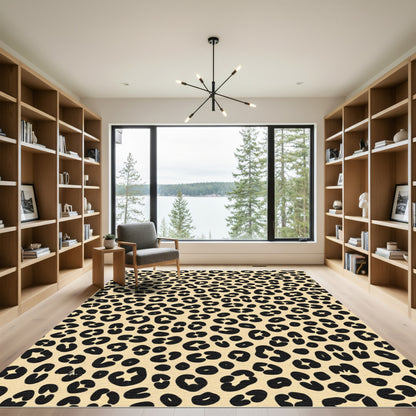 Bold Black Leopard Spots on Cream Rug