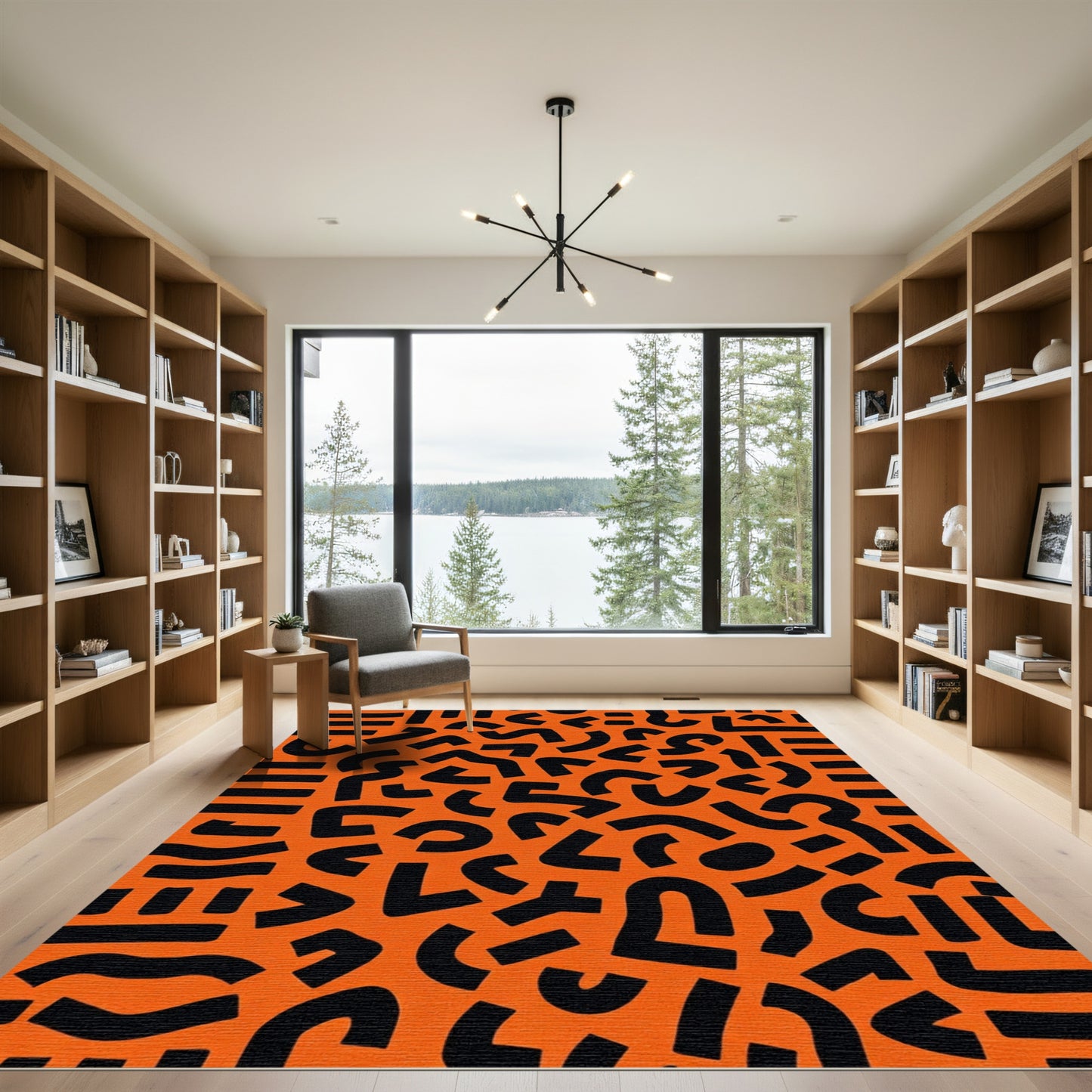 Retro Black Abstract Organic Shapes Rug