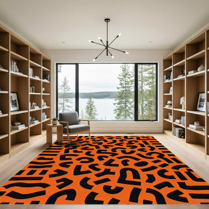 Retro Black Abstract Organic Shapes Rug