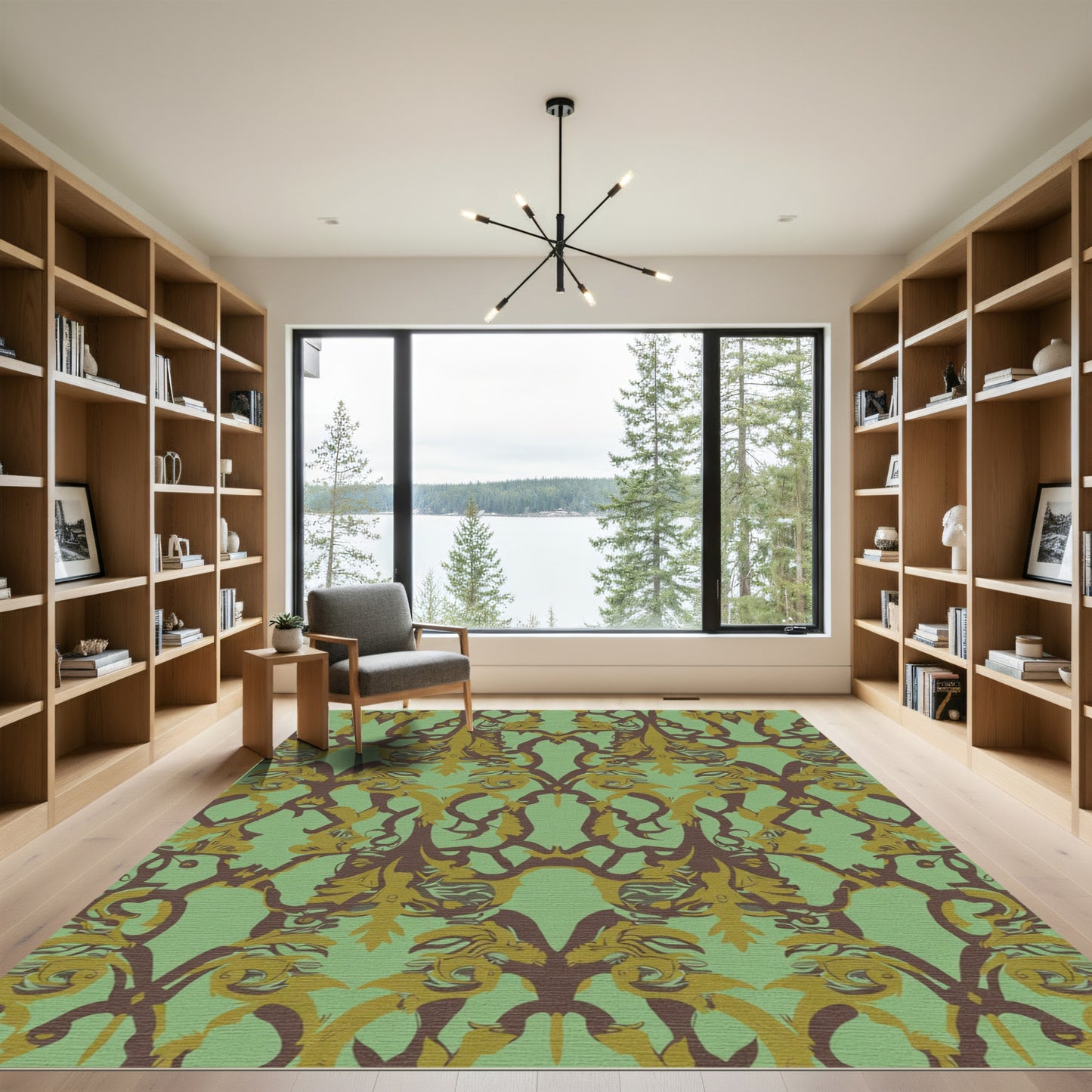 Ornate Sage Green Baroque Scroll Rug