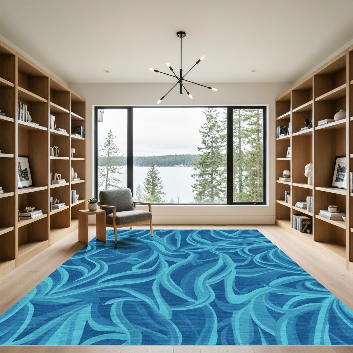 Ocean Blue Wavy Swirl Rug