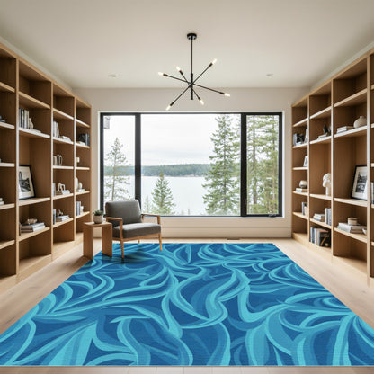 Ocean Blue Wavy Swirl Rug