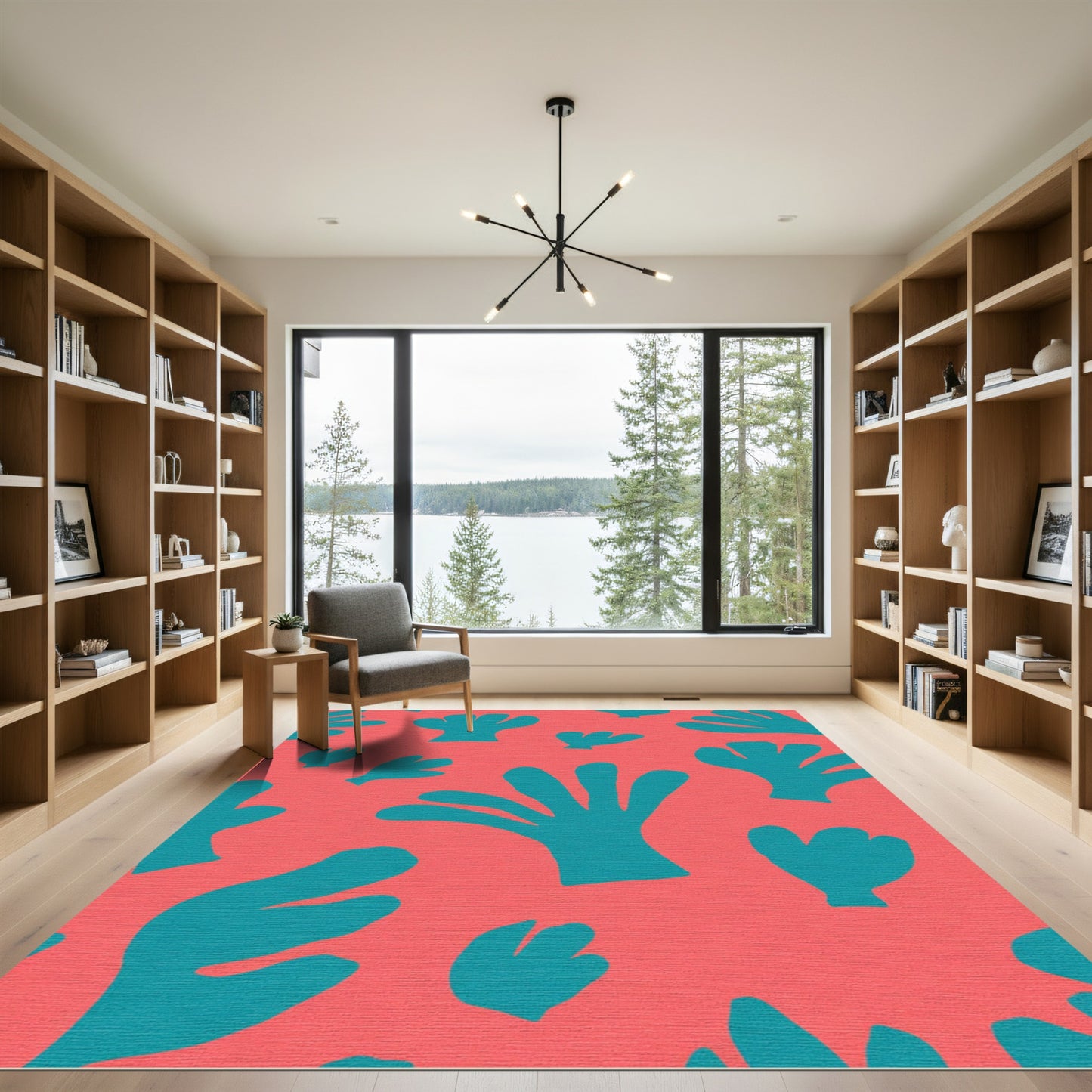 Teal Coral Organic Abstract Flora Rug