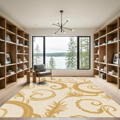 Golden Baroque Swirl Foliage Rug