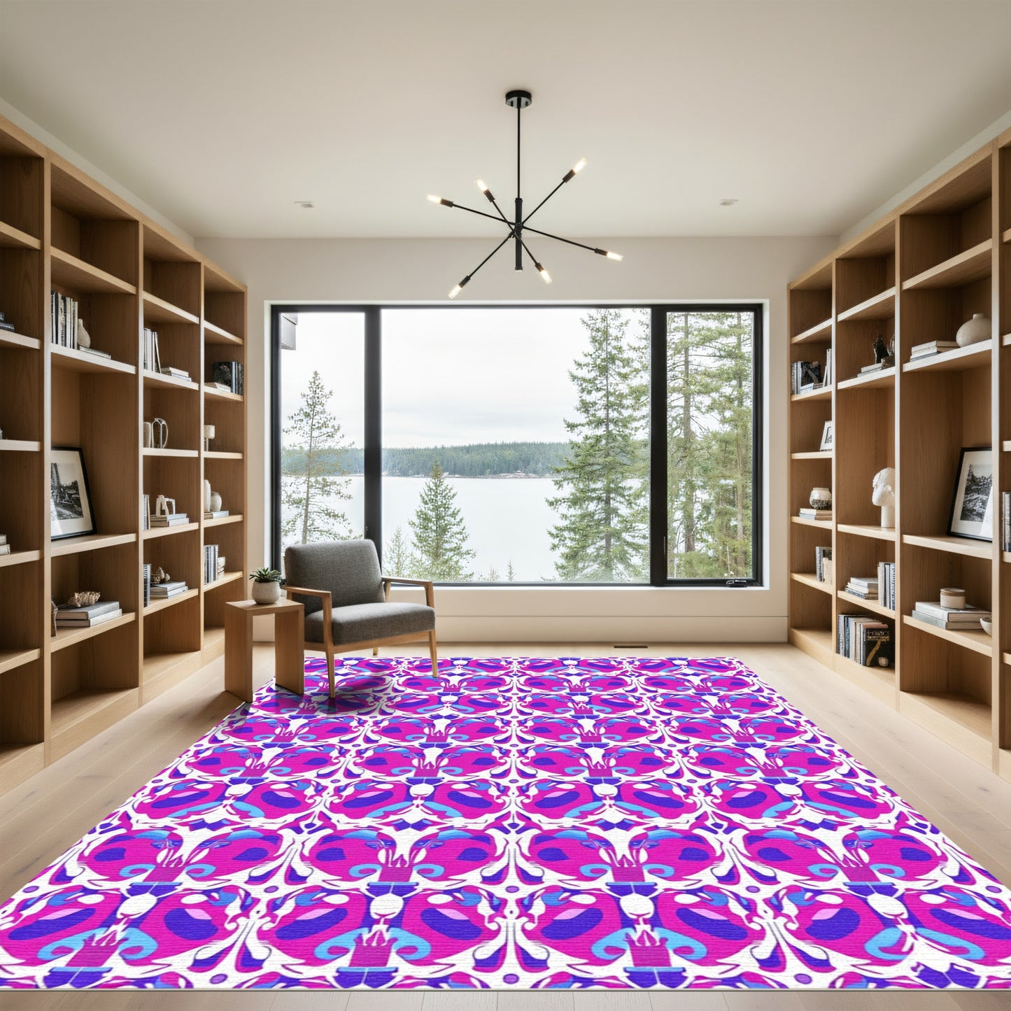 Vibrant Pink Blue Floral Medallion Rug